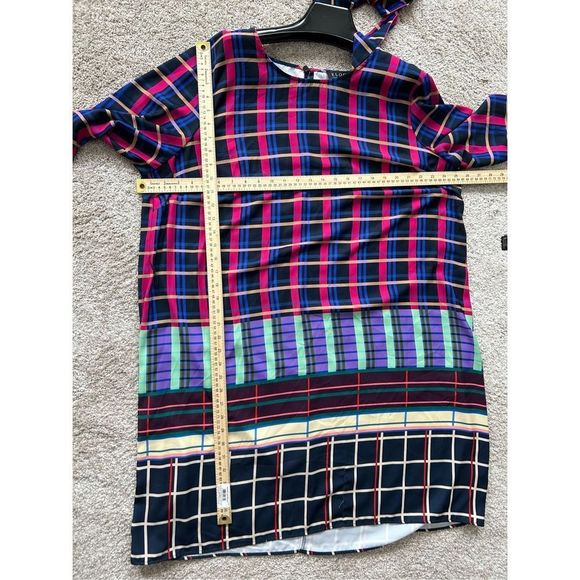 Eloquii Women’s Plus Size 20 Dress Blue Pink Plaid Colorful Belt Bell Sleeves A- - Picture 6 of 11